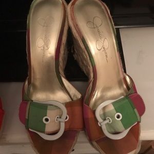 Multi color plaid Jessica Simpson wedges